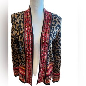 Ruby Rd. Leopard Print Sweater Cardigan Long Sleeve Size PS Front Trim Is Beaded